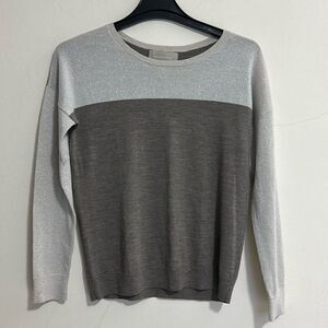 Banana Republic Women Size M Beige/Metallic Color Block  Merino Wool Sweater